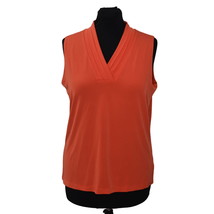 Jones New York Top Blouse Womens XL Orange Sunset Knit Pleated V Neck - £18.01 GBP