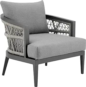 Armen Living Zella Modern Outdoor Patio Metal Arm Chair, Light Gray - $2,060.99