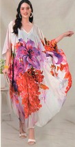 Indian Printed Feather Silk White Kaftan Dress Women Nightwear Free Shipment - £23.67 GBP