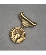 Vintage Monet Faux Coin Grecian Dangle Man Gold Tone Brooch Pin Greek  - £11.44 GBP