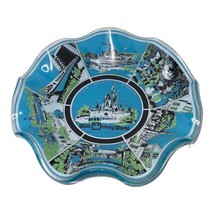 Vintage Walt Disney World Park Souvenir Ruffled Glass Bowl Magic Kingdom Trinket - £20.87 GBP