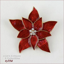 Signed Eisenberg Ice Red Poinsettia Pin (#J784) - £30.54 GBP