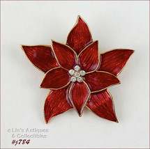 Signed Eisenberg Ice Red Poinsettia Pin (#J784) - £30.46 GBP