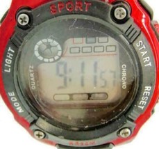 Men&#39;s Digital Watch Sport Chronograph Red &amp; Black Rubber Band Light Quartz - £19.91 GBP