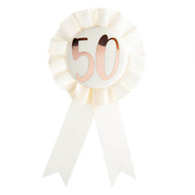 Birthday Rose Gold on White Rosette Badge - 50th - £13.24 GBP