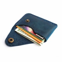 Upgraded of High Quality Leather Dark Blue Handmade Mini front pocket card holde - £19.48 GBP