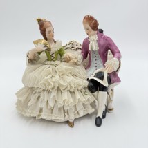 Dresden Germany Porcelain Lace Courting Couple Figurine Sitting on Settee - $121.50