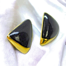 Vintage Monet Black Earrings Geometric Triangle Shaped Fashion Costume Gold Tone - £7.77 GBP