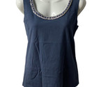 Chicos  Womens Size M Blue Beaded Jeweled Navy Blue Tank Top Round Neck - $14.87
