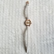 Women&#39;s White Gold Tone Round Dial Minimalist Dainty Faux Leather Analog Watch - £15.61 GBP