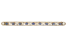 10k Yellow Gold Antique Montana Sapphire and Pearl Bar Pin Jewelry (#J7046) - £310.16 GBP