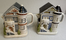 2pc Vintage Otagiri Japan Ceramic Victorian Houses Creamer or Tea Pot - $15.15