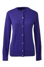 Lands End  Women&#39;s LS Supima Crew Cardigan Sweater Purple Sapphire New - $19.99