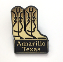 Pin Amarillo Texas Cowboy Boots Hard Plastic Black and Gold Tone  Tall V... - $8.00