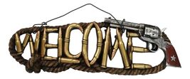 Rustic Western Revolver Pistol Ropes and Ammo Shells Welcome Wall Sign D... - $511.40 MXN
