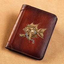  Men Wallets Classic Steampunk Piranha Design Short Card Holder Purse Trifold Me - £62.21 GBP