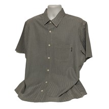 Woolrich Button Up Shirt Men&#39;s Gray XL Plaid Front Pocket Logo Short Sleeve - £8.37 GBP