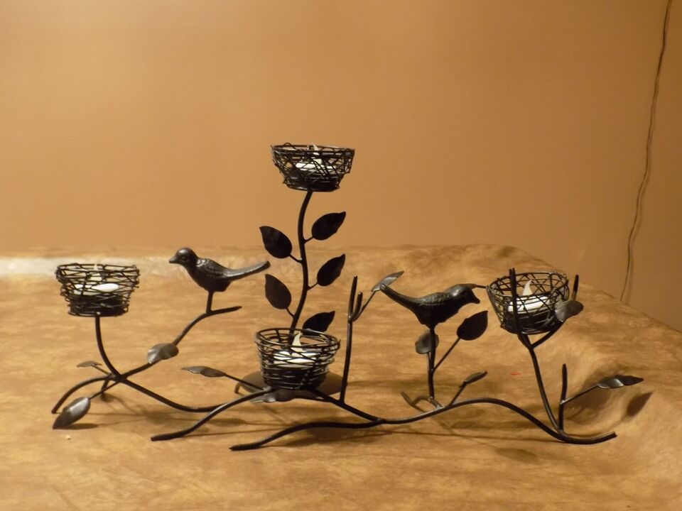 Primary image for Lot Of 2 Black Metal Bird Nest Candle Holder Tealight Display Decor