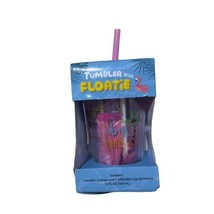 Tumbler with Floatie 12oz Straw Lid Kids Drink Holder Cup Glass New Preo... - $10.96