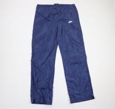 Vintage 80s Nike Mens Medium Spell Out Swoosh Zip Cuff Wide Leg Nylon Pants Blue - £79.09 GBP