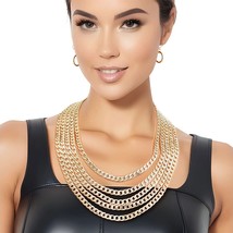 Fashion Women&#39;s Gold Plated 5 Strand Curb Layered Chain Necklace Set 18&quot; To 22&quot; - £35.20 GBP