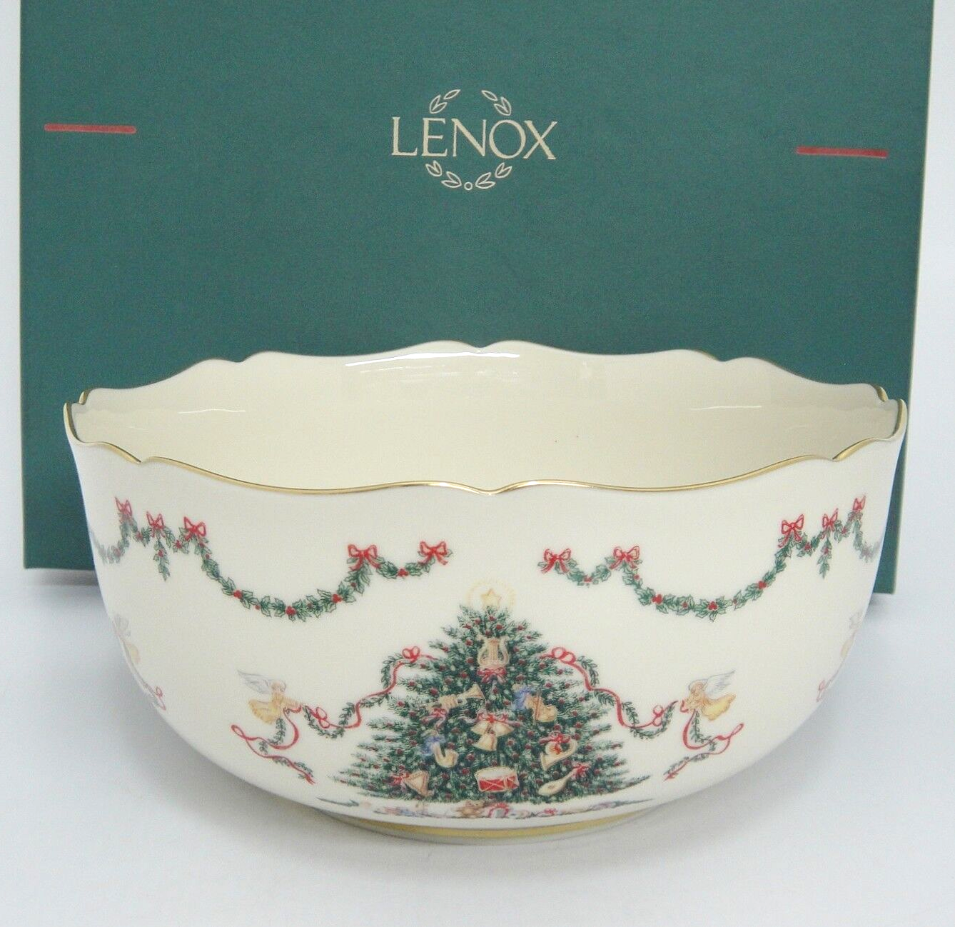 Lenox  Joys of Christmas Bowl 8" Decorated Tree Garland Gold Trim Mint w Box - $23.50