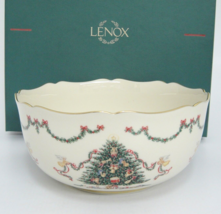 Lenox  Joys of Christmas Bowl 8&quot; Decorated Tree Garland Gold Trim Mint w... - $23.50