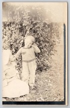 RPPC Adorable Little Boy Posing in Garden Little Girl Hat Postcard C30 - £4.73 GBP