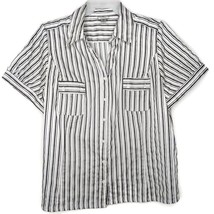 Worthington Womens Size 3X Blouse Button Front V-Neck Short Sleeve Stripe - £10.00 GBP