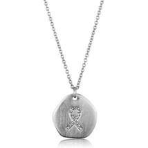 Breast Cancer Ribbon Crystal Disc Pendant Brushed Rhodium Plated Necklace 16&quot; - £42.06 GBP