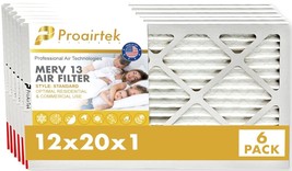 Proairtek AF12201M13SWH Model MERV13 12x20x1 Air Filters (Pack of 6) - £35.16 GBP