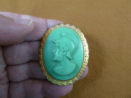 CM141-3 Bearded Knight w/ Helmet mint green CAMEO oval brass Pin Pendant Jewelry - £28.35 GBP