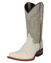 Mens White Cowboy Boots Real Leather Pattern Crocodile Tail Western Pointed Toe - £87.10 GBP