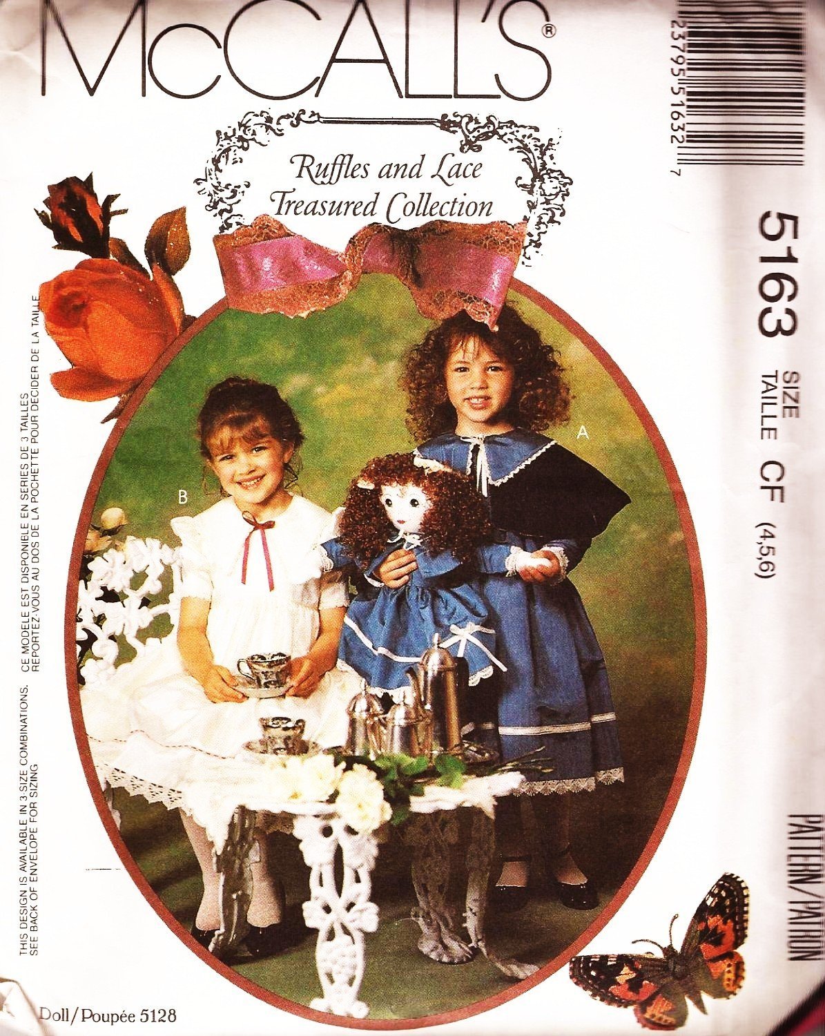 McCall's 5163 Fancy Children Girls Lined Capelet Dress, Bag, Matching Doll Cloth - $11.87