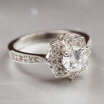 2CT Simulated Diamond Openwork Milgrain Vintage Floral Ring 925 Sterling Silver - £123.81 GBP