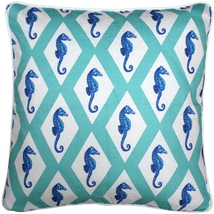 Capri Turquoise Argyle Seahorse Throw Pillow 20x20, Complete with Pillow Insert - £50.31 GBP
