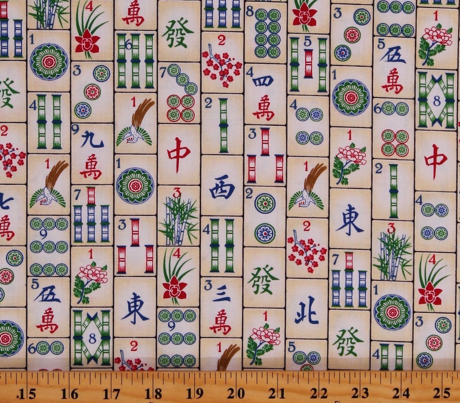 Cotton Mahjong Game Tiles Chinese Traditional Fabric Print by the Yard D... - $15.95