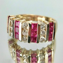 1.5Ct Princess Cut Pink Ruby Lab Created Engagement Ring 14K Yellow Gold Plated - £87.86 GBP