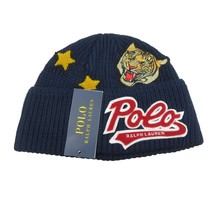 Polo Ralph Lauren Patch RL Tiger Navy Blue Skull Beanie Cap One Size NEW - $69.99