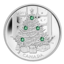 1 Oz Silver Coin 2011 $20 Canada Christmas Tree Green Swarovski Crystals - £107.92 GBP
