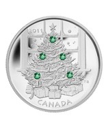 1 Oz Silver Coin 2011 $20 Canada Christmas Tree Green Swarovski Crystals - $137.20
