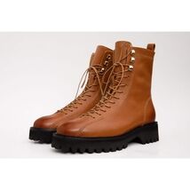 The Moreno Tan Leather Lace-Up Mid Calf Women Boot Final Sale! image 2