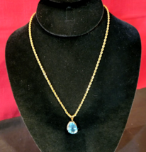 14K Gold Rope Chain &amp; Pendant Natural Topaz and 7 Diamonds November month stone - £684.31 GBP