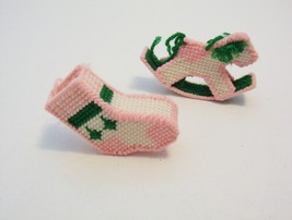 2 Vintage Plastic Canvas Needlepoint Rocking Horse Stocking Ornament Green Pink  - £3.94 GBP