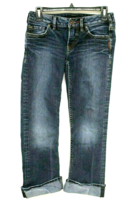 SILVER CROPPED JEANS SIZE 6 TONI DARK BLUE STRAIGHT LEG FLAT FRONT ROLLE... - $20.18