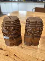 Vintage Hand Carved Wood Aztec Tiki Design Salt and Pepper Shakers - $14.84