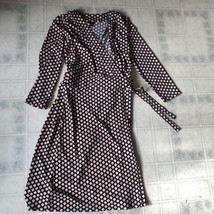 Ann Taylor True Wrap Dress Womens Size 0 Black pink geometric print 3/4 ... - £26.95 GBP