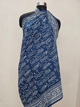 Indio Blue Fish Print Cotton Block Print Sarong Beach Wrap Cover Up Larg... - $19.79