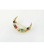3Ct Rond Simulé Saphir, Émeraude &amp; Diamant Broche 14k or Jaune Plaqué - $100.63