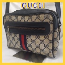 GUCCI Vintage Sherry Shoulder Bag Crossbody GG PVC Leather Navy Auth MBb0076 - $233.16